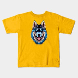 Fluffy Alaskan Malamute Watercolor Artwork Kids T-Shirt